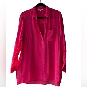 Nanette Lepore Pink Cuffed Sleeve Blouse Swim Cover-up EUC